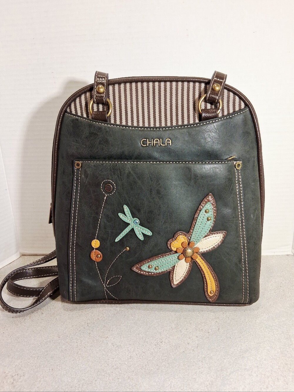 Chala Convertible Backpack Purse  Black Dragonfly